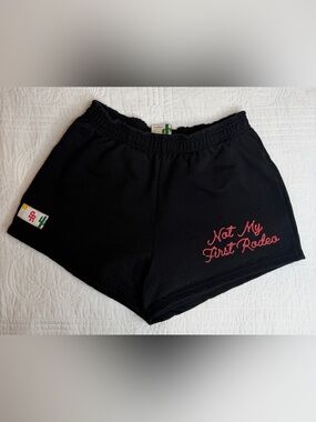 Stevenson Ranch Women’s Black Knit Medium Shorts “Not My First Rodeo” Elastic